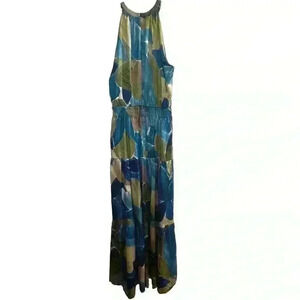 Nicole Miller Women's Sleeveless Halter Maxi Dress M Multicolor‎ Formal